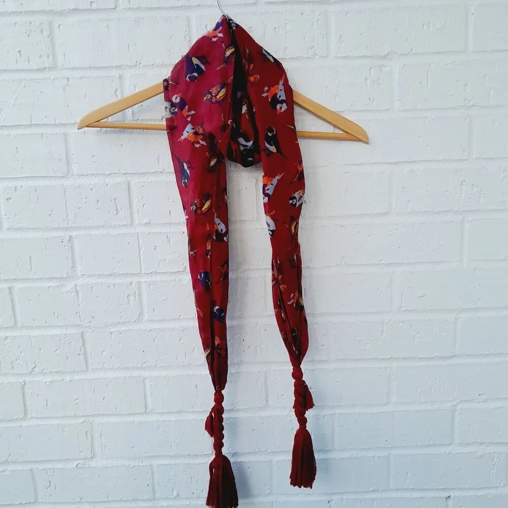 Head and Neck Scarf Novelty Print Bird Braid Tassels Contemporary